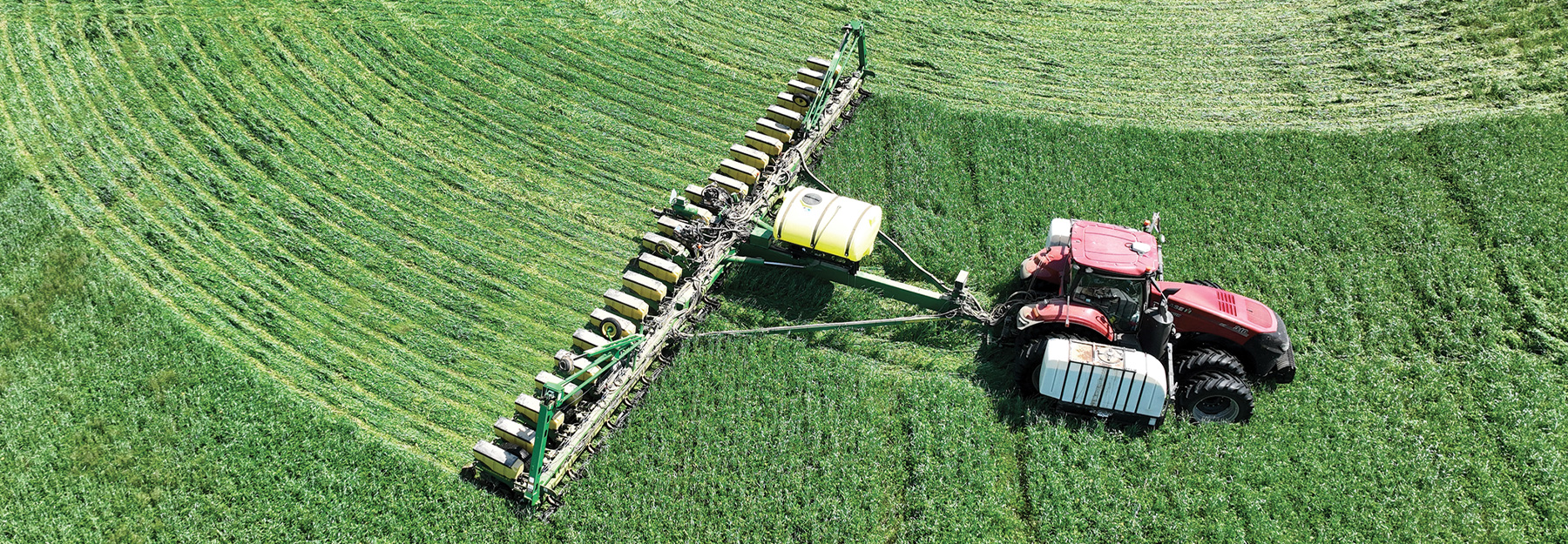 Tractor tending to crops in the field.